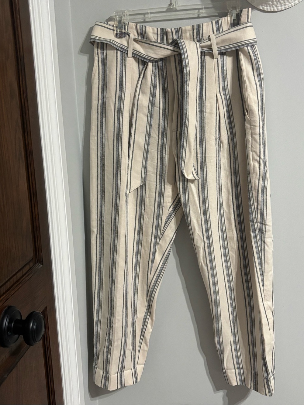 Ralph Lauren Striped Cream Grey and Blue Paperbag Waist women’s Pants
